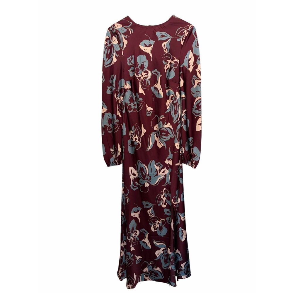 ASTR Elyse Satin Floral Midi Dress in Wine Floral Size M - Picture 4 of 12
